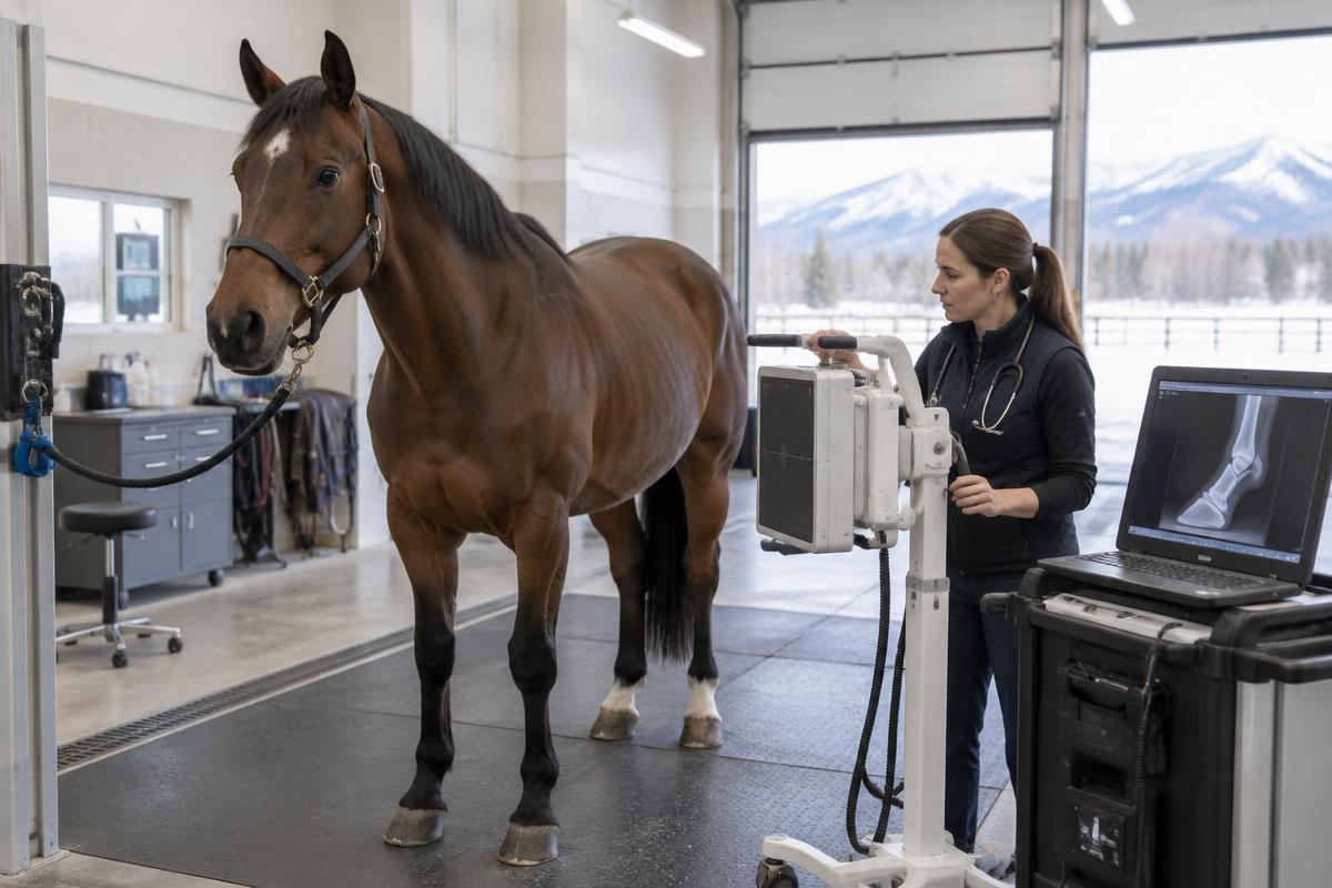 Horse receiving a comprehensive examination at the clinic